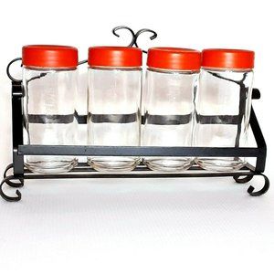 Vintage Spice Rack Clear Glass Orange Shaker Lids